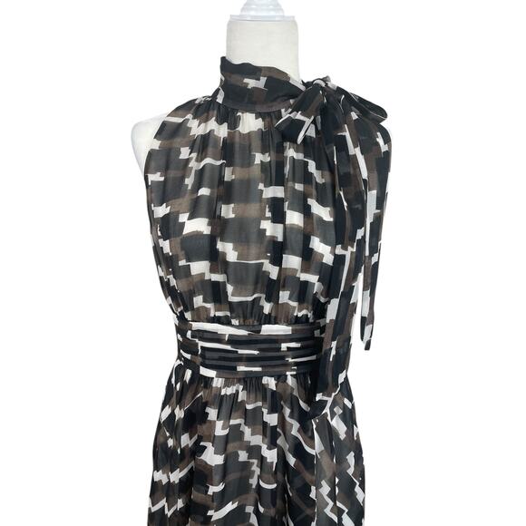Vintage Banana Republic Silk Midi Dress Bow Geometric Print Y2K Size 6 NEW - Picture 3 of 16
